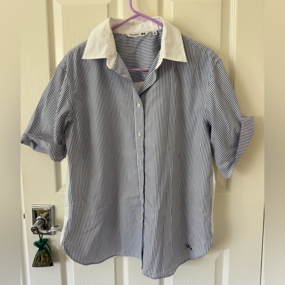 JW ANDERSON Blue and White Pinstripe Shirt